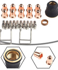 Top Pick Plasma Cutter Consumables Kit With Extra Electrodes Nozzles And Swirl Rings For S30 S35 Cut45 Machines Plus Spring Guide includes copper tips and connectors.