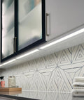 4U Series 30 Inch LED Under Cabinet Light 120V White 3000K Diffused Task Lighting installed in kitchen under cabinets