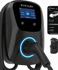 Level 2 EV Charger With ETL Certification 48A Adjustable 240V Manual Amps And Schedule J1772 To Tesla NACS Adapter Fast Home Charging 25 Foot Cable IP65 Weatherproof For Tesla And Most EVs shown with digital display