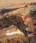 6-Inch Hemp Fire Starter Rope for Campfires in use on rocky ground with visible flames, windproof and waterproof features displayed.