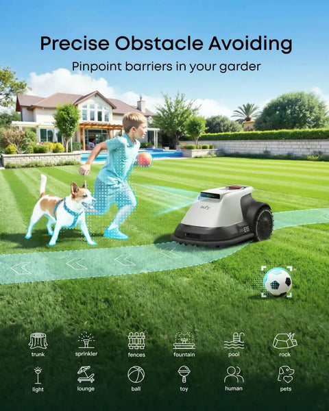 Robot Lawn Mower With Auto Mapping And Vision Navigation No Boundary Wire Setup Wire Free RTK on lawn avoiding obstacles
