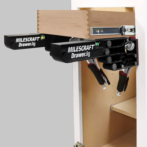 Drawer Installation Jig Reversible With Built In Level And Non Marring Rubber For Cabinet Protection installed in a cabinet