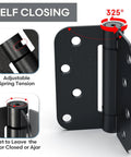 Self Closing 4 Inch Spring Loaded Door Hinge With Adjustable Tension Five Eighths Radius Corners Fits Front Or Back Doors Left Or Right Hand UL Listed Gloss Black