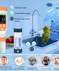 Seven In One Digital Water Quality Tester With PH Meter EC TDS ORP Salt Temperature And Dissolved Hydrogen, shown near a faucet.