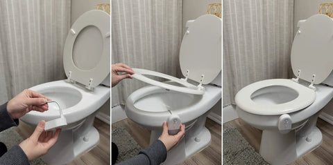 Installing Toilet Light With Motion Sensor And 20 Color Changing LEDs on toilet bowl for night light, battery powered, 1 pack