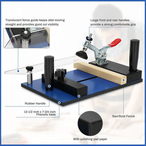 Rail Coping Sled For Router Table With R1/8 Inch R3/16 Inch R5/16 Inch Roundover Bits, adjustable woodworking sled, phenolic base