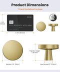 Product Dimensions of Rock Solid Brushed Gold Cabinet Knobs for Kitchen Drawers and Furniture, 1-1/4 Inch Round Hardware.