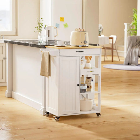 Smooth Rolling Kitchen Island Cart With Solid Wood Counter And Ample Storage Cabinet Featuring Removable Tray Heavy Duty Rolling Cart For Tight Kitchens And Apartments Pretty Darn Spacious