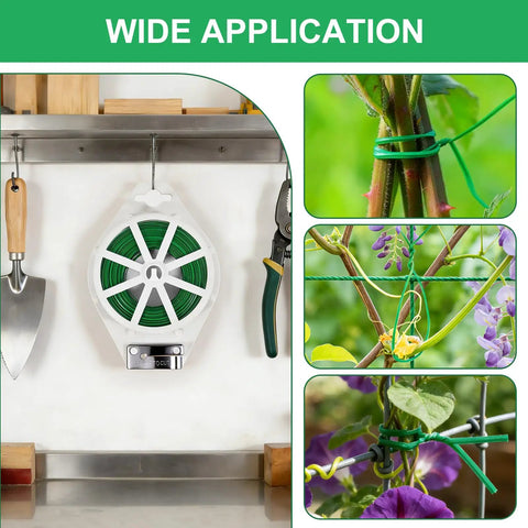 2 Pack Twist Ties For Garden Plants With Cutter 525 Feet Of Rustproof Flexible Green Plant Ties for support and bundling shown