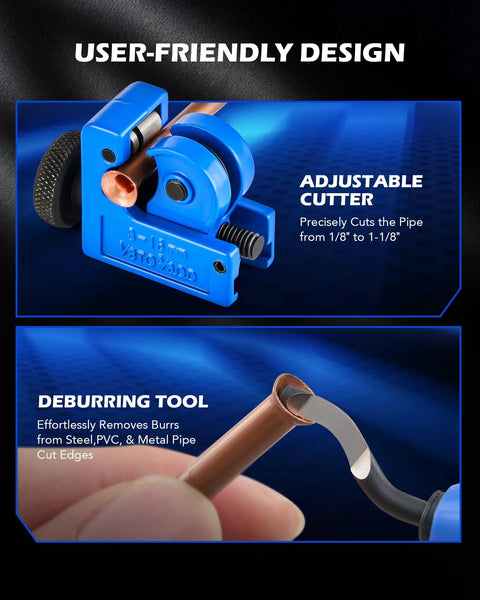 Brake line flaring tool kit by Orion Motor Tech, blue metal tool with adjustable cutter and deburring tool.