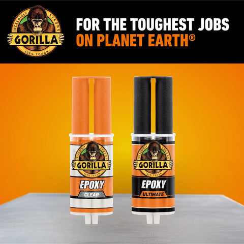 Two Gorilla epoxy syringes: clear epoxy and ultimate epoxy, 0.85 oz each.