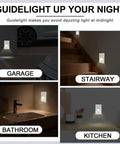 Slick White Decora Outlet With Night Light 6 Pack 15 Amp Tamper Resistant Wall Insert in garage, stairway, bathroom, and kitchen.