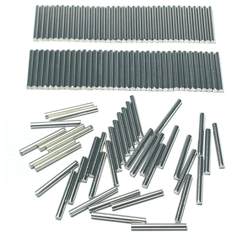 Heavy Duty 304 Stainless Steel Dowel Pins 2Mm X 18Mm Precision Ground Metal Shelf Pegs 110 Pack scattered and arranged.