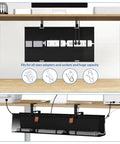 No Drill Under Desk Cable Management Tray 30 Inch Cord Organizer with Table Clamp or Screw Mount shown installed under desk