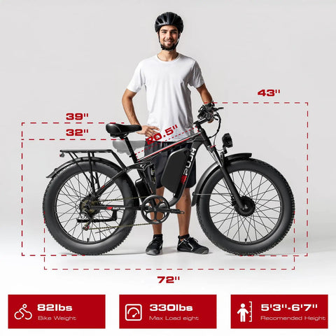 Powerful Dual Motor 4000W Fat Tire Electric Bike With 52V 25Ah Battery shown with rider for size perspective