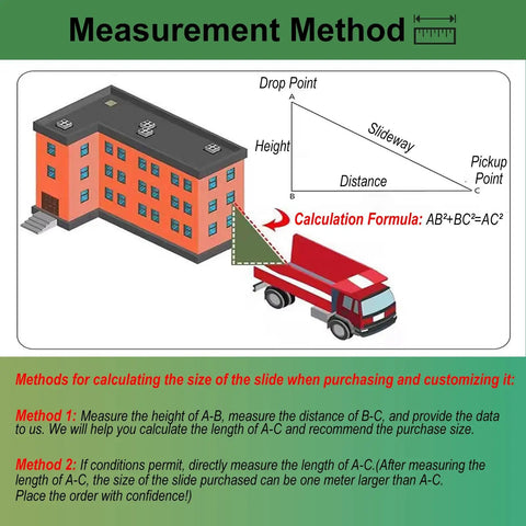 Measurement guide for Durable Foldable Canvas Cargo Chute With Weather Resistant Build Ten By One And A Half Meter Size Loading And Unloading Slide for high-rise jobs.