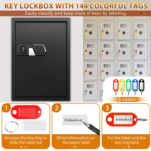 Fireproof 144 Key Safe Cabinet With Wall Mount Anti Theft Key Box With Combination Lock Adjustable Hook Plates And Tags