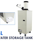 Industrial Grade Portable AC 15,400 BTU Tough As Nails Spot Cooler with an 8L water storage tank and twin hoses for easy mobility.