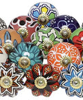 Colorful Handmade Ceramic Cabinet Knobs Set Of 30 For Drawers Cupboards Wardrobes Boho Decor Multicolor Indian Countryside Style