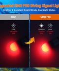 Comparison of SD01 and SD01PRO, showing upgraded dive signal light bright red submersible mini tank marker beacon modes and battery life.