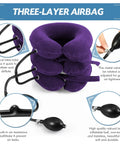 Jaximy inflatable neck traction device in purple, three-layer airbag design with adjustable valve for customized comfort. Upgrade Your Wellness Game With This Jaximy Inflatable Neck Traction Device For Serious Pain Relief.