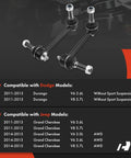 Beefed Up Front Sway Bar Links for Jeep Grand Cherokee 2011-2015 and Dodge Durango 2011-2015 displayed with compatibility chart.