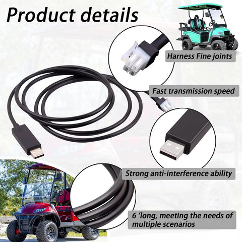 Six Foot Usb Programming Cable Icon Ev Golf Cart Wiring Harness Plug And Play Diagnostic Adapter Works Like A Charm With 2022 To 2024 Electric Carts, black 6ft cable for diagnostics.