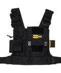 Radio Chest Harness Vest Built For The Job And Ready For Everyday Carry with adjustable utility organizer in black, front view.