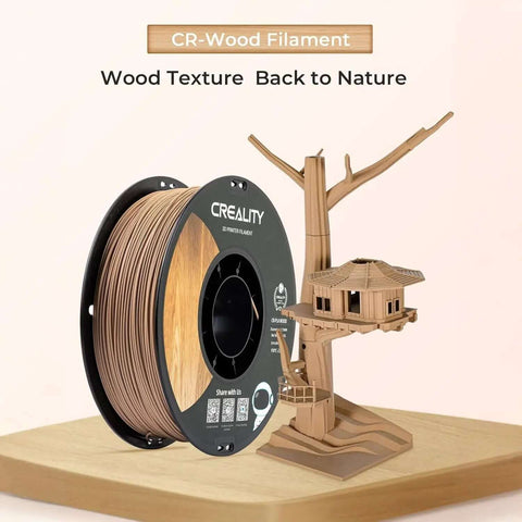 Wood Filament PLA 1.75mm for 3D Printing Real Wood Texture Silk Finish 1kg Spool showcasing printed treehouse model