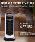 Compact Electric Space Heater With Thermostat And Remote Control, lightweight design shown with easy carry handle