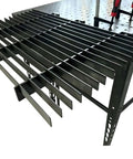 18 By 30 Inch Plasma Cutting Table Attachment With Precision Laser Cut Frame Replaceable Sacrificial 30X2mm Slats Easily Removable Side Mount Or Bench Mount For Welding Tables, showing close-up of metal slats on a table.