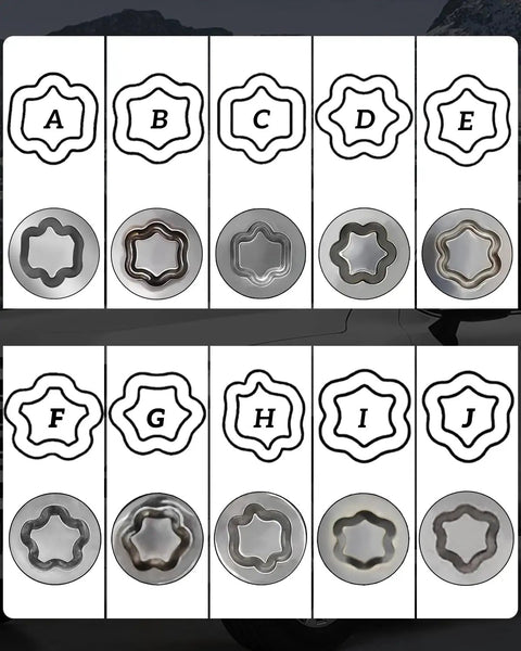 Wheel Lock Removal Kit With A J Wheel Lock Key For Toyota Vehicles showing A to J pattern adapters for safe nut removal.