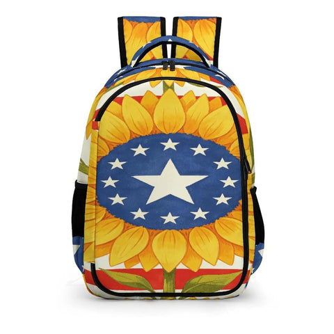 Front view of American Sunflower Flag Printed Unisex Backpack with Large Capacity, Durable Polyester Everyday Daypack.