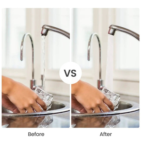 Comparison of water flow in faucet before and after using 33-Series Industrial Water Pressure Pump 115V 3.3 GPM 45 PSI