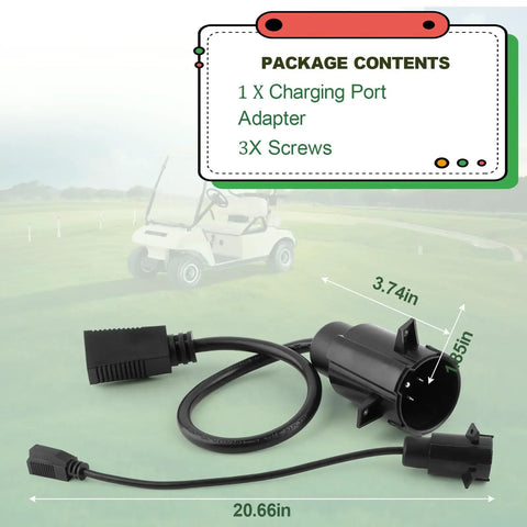 Charging Port Adapter Plug For Precedent Golf Cart Charger Replacement Parts with screws on grassy golf course background