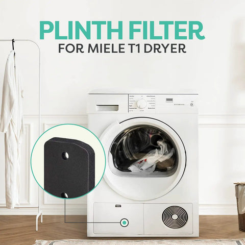 Toe Kick Plinth Filter Replacement For T1 Dryers 9164761 By JASCODE displayed with Miele T1 dryer