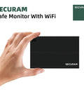 Smart All In One Gun Safe Security Monitor With Laser Door Alarm And Real Time Temperature Humidity And Vibration Tracking For Safe Box And Cabinet Storage Real Time Alerts And Easy Remote Monitoring black WiFi unit held in hand