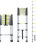 8.5 Ft Telescoping Aluminum Ladder for home and outdoor projects showing collapsible extension, non-slip feet, EN131 ANSI certified