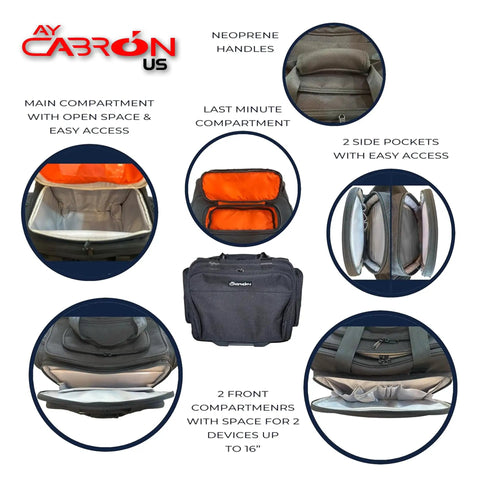 Pro Grade Pilot Flight Deck Bag Lightweight And Water Resistant For Airbus And Boeing Compatible compartments and pockets layout.