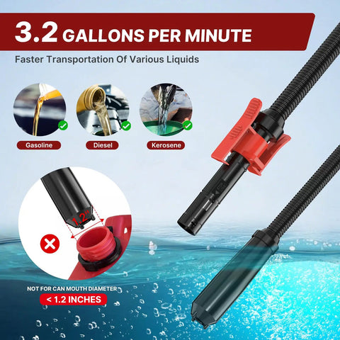 Cordless Fuel Transfer Pump With Auto Stop, No Spill, 3.2 GPM, Portable Battery Powered Unit for Gasoline Diesel Kerosene Oil Water.