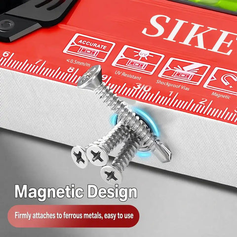 Two piece set.SIKE G20 Spirit Level, Red Aluminum, 24"/12" with magnetic screws, showcasing ergonomic design and precise measurements.