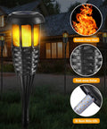 Four Pack Outdoor Tiki Torches With Realistic Flickering Flame Waterproof Bamboo Handwoven Rattan Design In Black