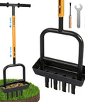 2-In-1 Manual Lawn Aerator Tool With Soil Core Storage Tray 41.3 Inch Heavy Duty Carbon Steel Core Aerator, Black and Orange