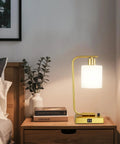 Gold Table Lamps Set Of 2 For Bedroom And Desk Lights No Brainer Stepless Dimmable USB Charging Bedside Lamps With Frosted Glass Shades Industrial Modern Nightstand Lighting For Home Office And Living Spaces Bulb Included, bedside view with decor.