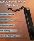 9.5 Gallon Pressurized Water Tank With Aluminum Roof Rack Mount For On The Go Showers Camping Water Storage And Spray Hose