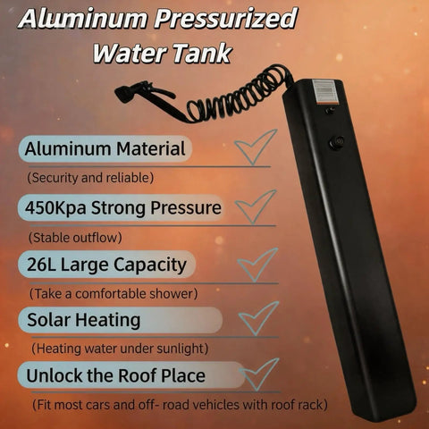 9.5 Gallon Pressurized Water Tank With Aluminum Roof Rack Mount For On The Go Showers Camping Water Storage And Spray Hose