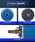 In-line Fuel Pump for Porsche 911 3.2L, 924 2.5L, 944 2.5L with inlet strainer and fuel outlet port details