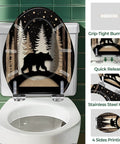 Elongated Toilet Seat Resin for Bathroom featuring bear design and forest graphics, fitting standard elongated toilets.