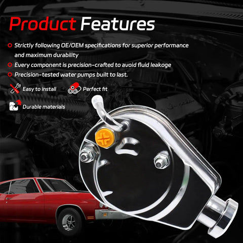 Small Block Chevy SBC Pulley And Bracket Kit with Power Steering and Aluminum Long Water Pump Front Drive features