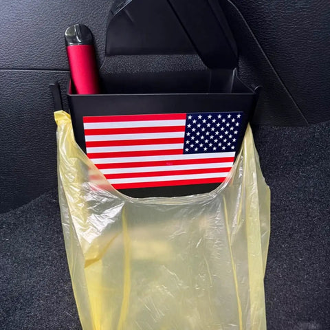 Jeep Gladiator And Wrangler Center Console Organizer with USA flag design and yellow bag, part of 3 Piece Kit, for JL JLU 2018 2026.